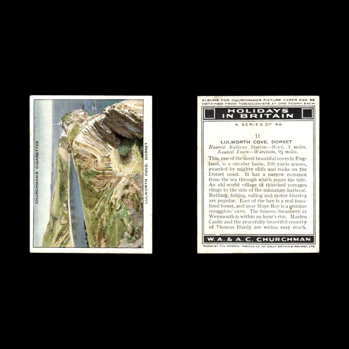 Lulworth Cove Dorset #11 1938 Churchman Tobacco Card Holidays In Britain Card EX