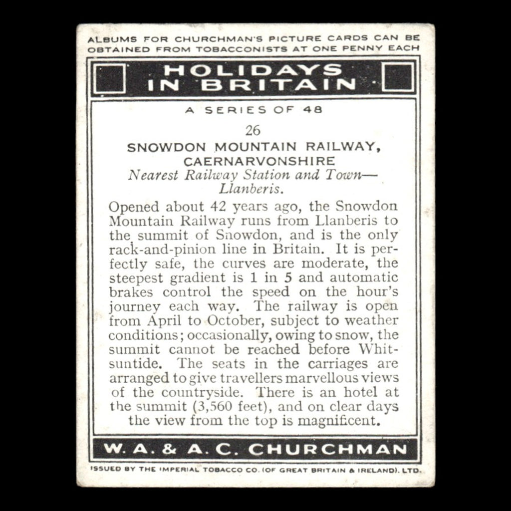 Snowdon Mountain Railway Caernarvonshire #26 1938 Card EX