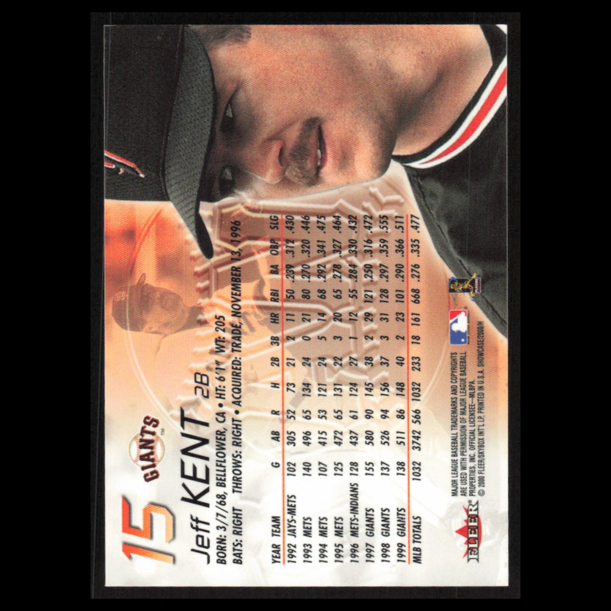 Jeff Kent #15 2000 Fleer Showcase San Francisco Giants Baseball Card MLB NM