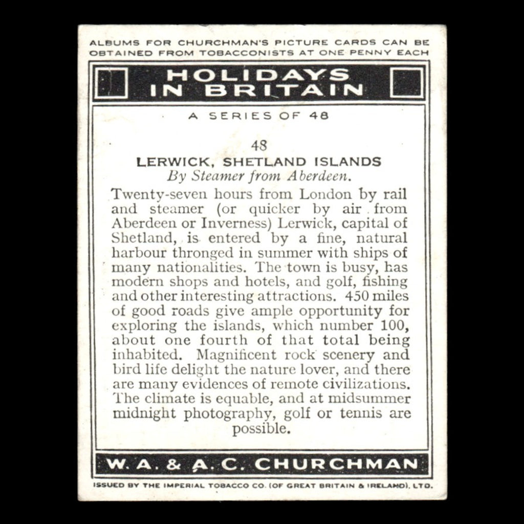 Lerwick Shetland Islands #48 1938 Churchman Tobacco Card Holidays In Britain