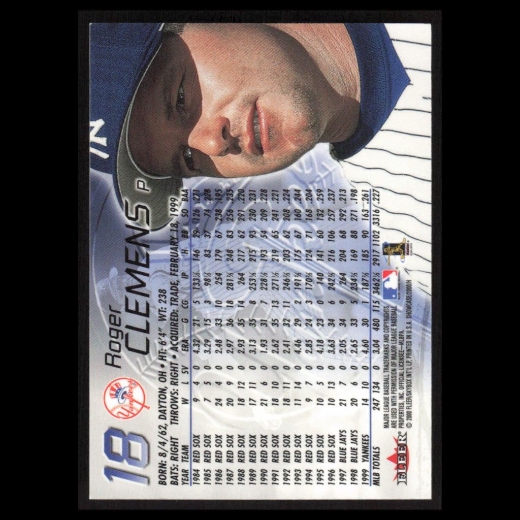 Roger Clemens #18 2000 Fleer Showcase New York Yankees Baseball Card MLB NM