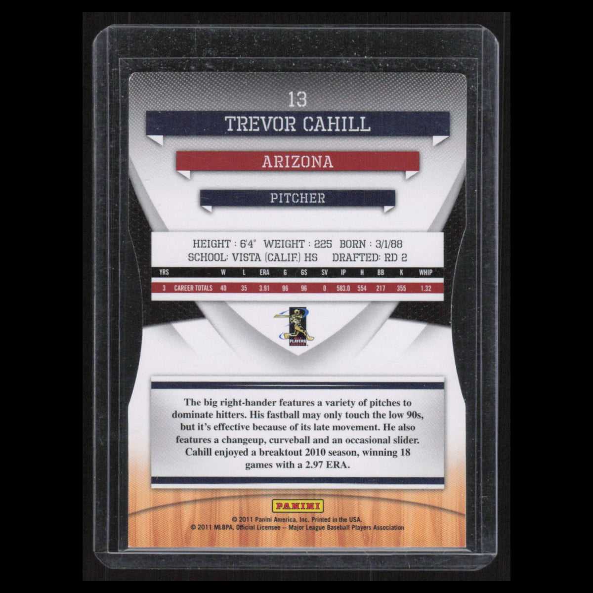 Trevor Cahill /200 #13 2011 Donruss Elite Extra Edition Aspirations Die Cut Card