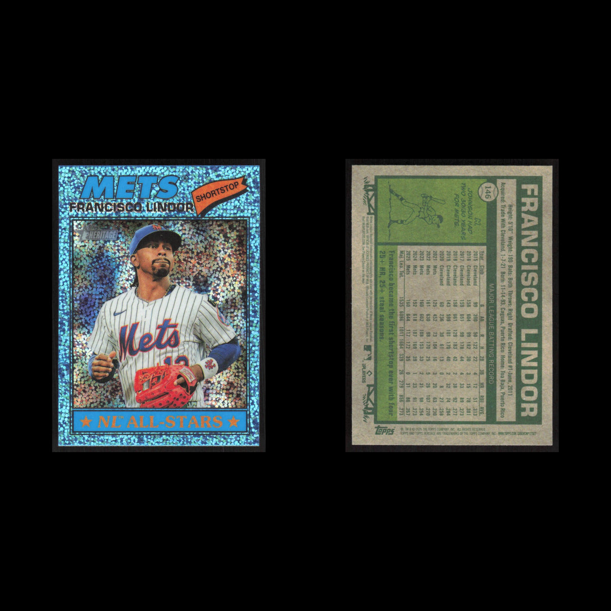 Francisco Lindor #146 2026 Topps Heritage Blue Sparkle New York Mets Baseball NM
