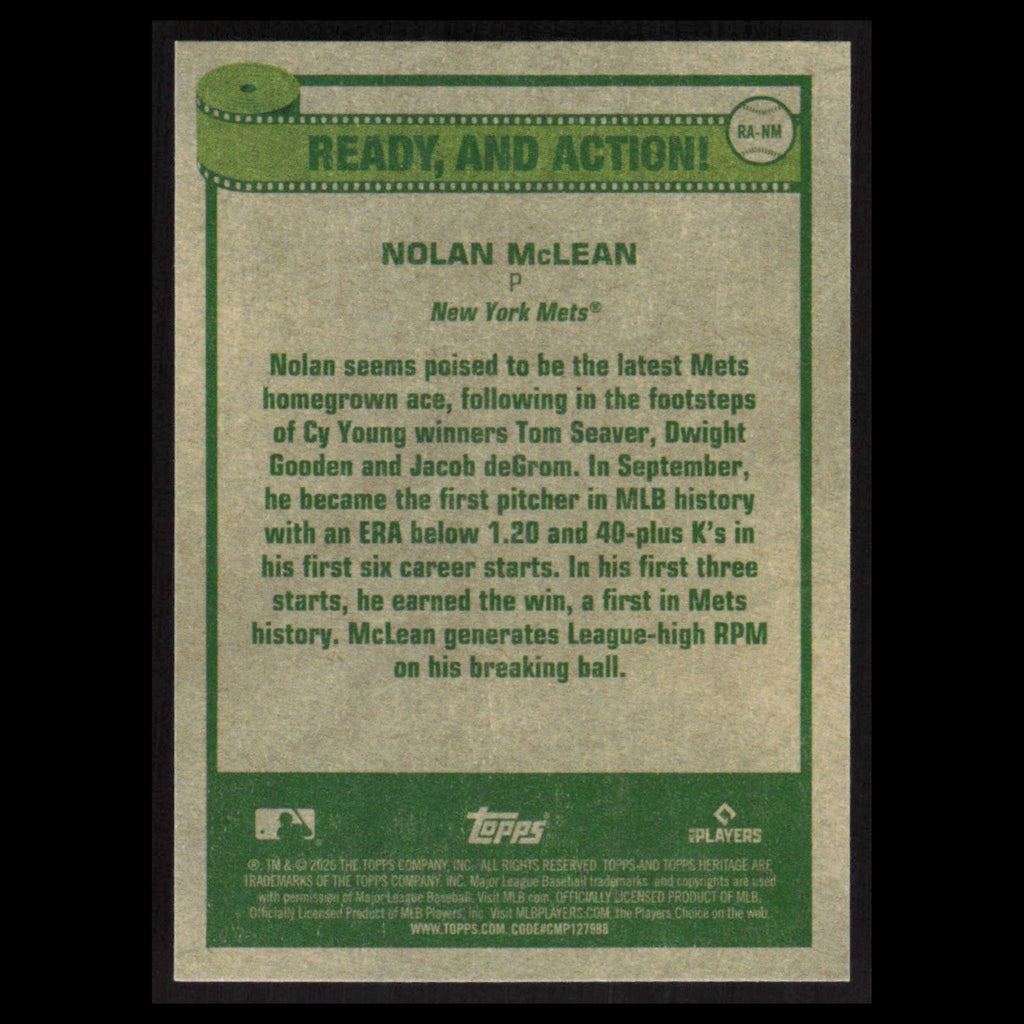 Nolan McLean  #RA-NM 2026 Topps Heritage New York Mets Baseball Card MLB NM