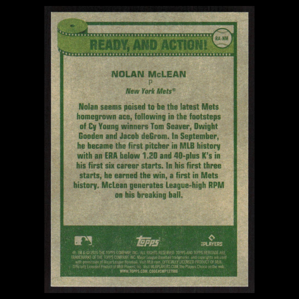 Nolan McLean  #RA-NM 2026 Topps Heritage New York Mets Baseball Card MLB NM