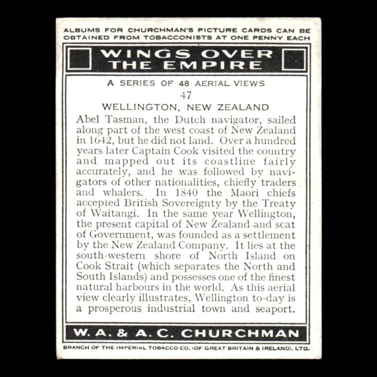 Wellington, New Zealand #47 1939 Churchmans Cigarettes Wings Over The Empire MLB