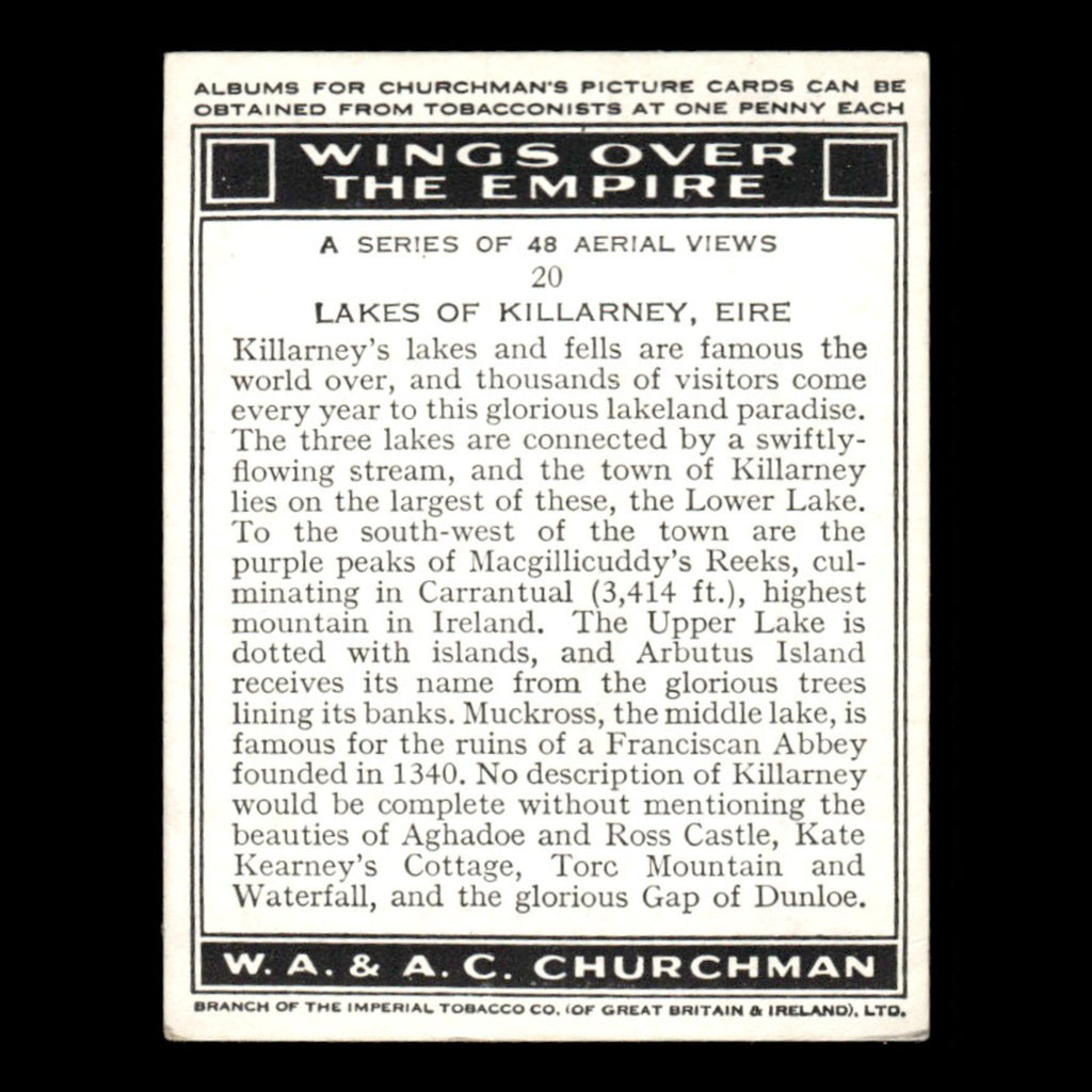 Lakes of Killarney Eire #20 1939 Churchmans Cigarettes Wings Over The Empire MLB