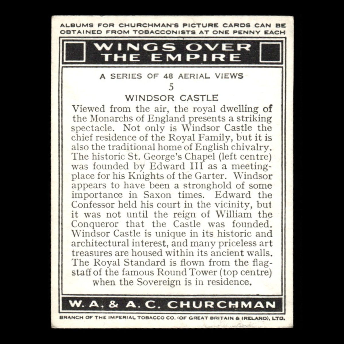 Windsor Castle #5 1939 Churchmans Cigarettes Wings Over The Empire Baseball Card
