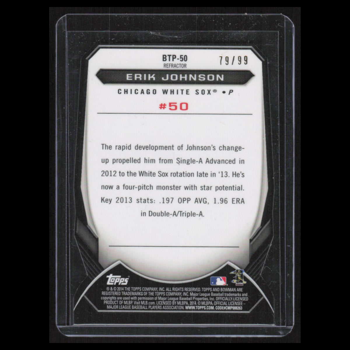 Erik Johnson /99 #BTP-50 2014 Bowman Top 100 Prospects Die Cut Refractor Card NM