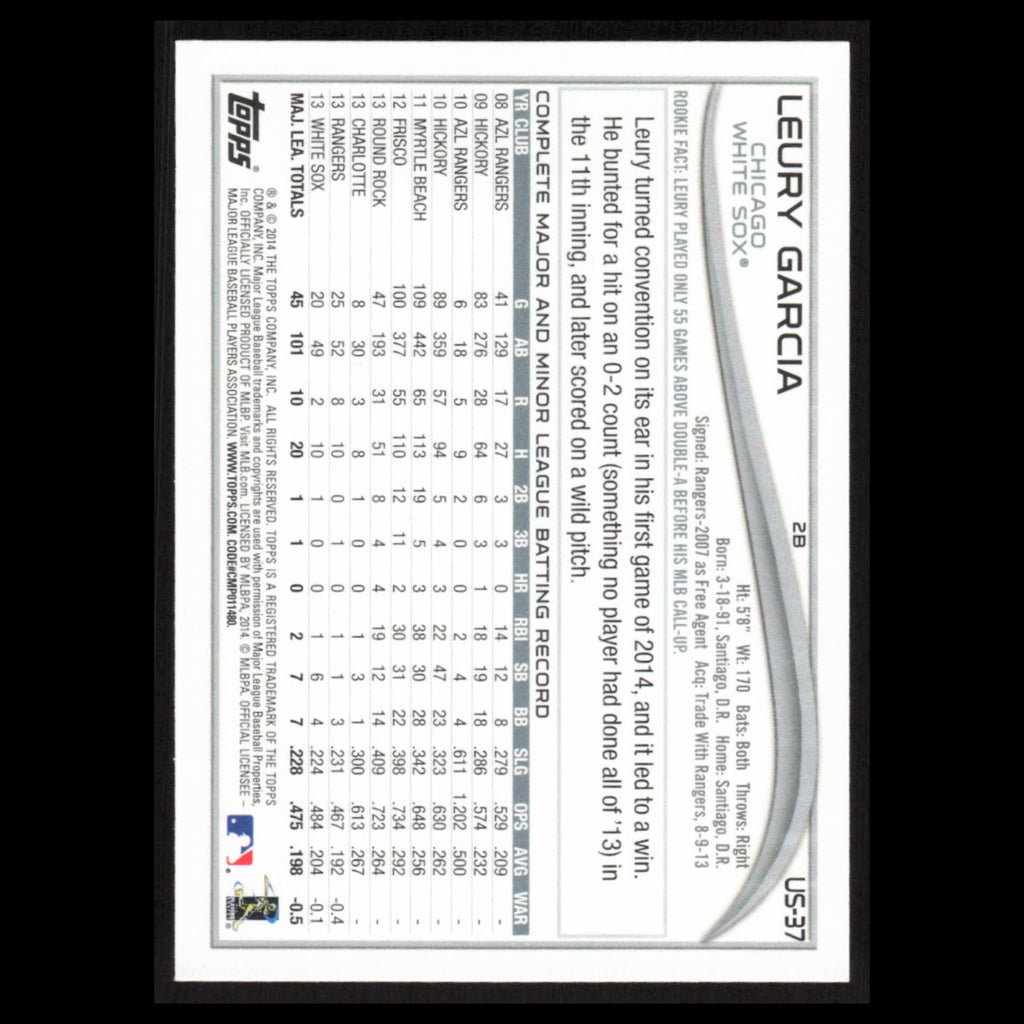 Leury Garcia #US-37 2014 Topps Update Chicago White Sox Baseball Card MLB NM
