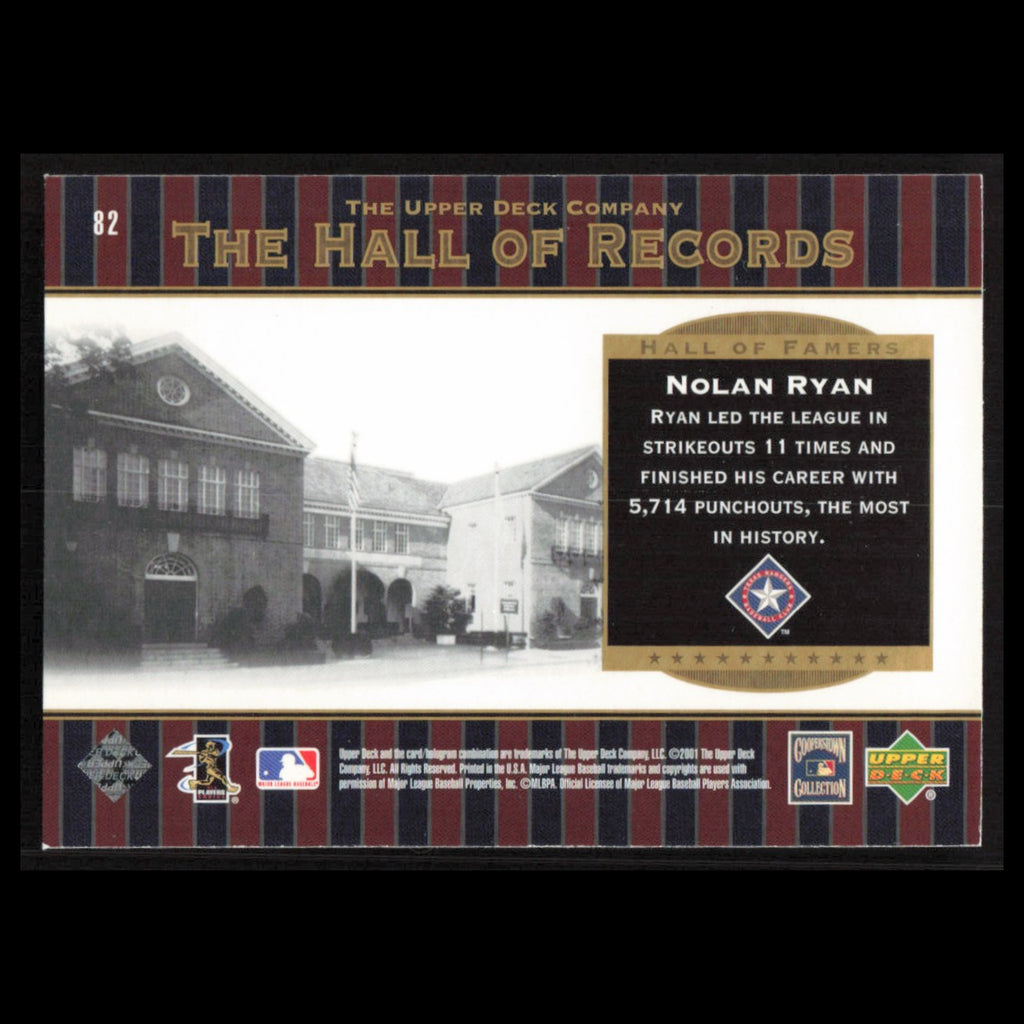 Nolan Ryan #82 2001 Upper Deck Hall of Famers Texas Rangers Baseball Card MLB NM