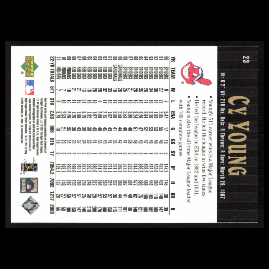 Cy Young #23 2001 Upper Deck Hall of Famers Cleveland Indians Baseball Card MLB