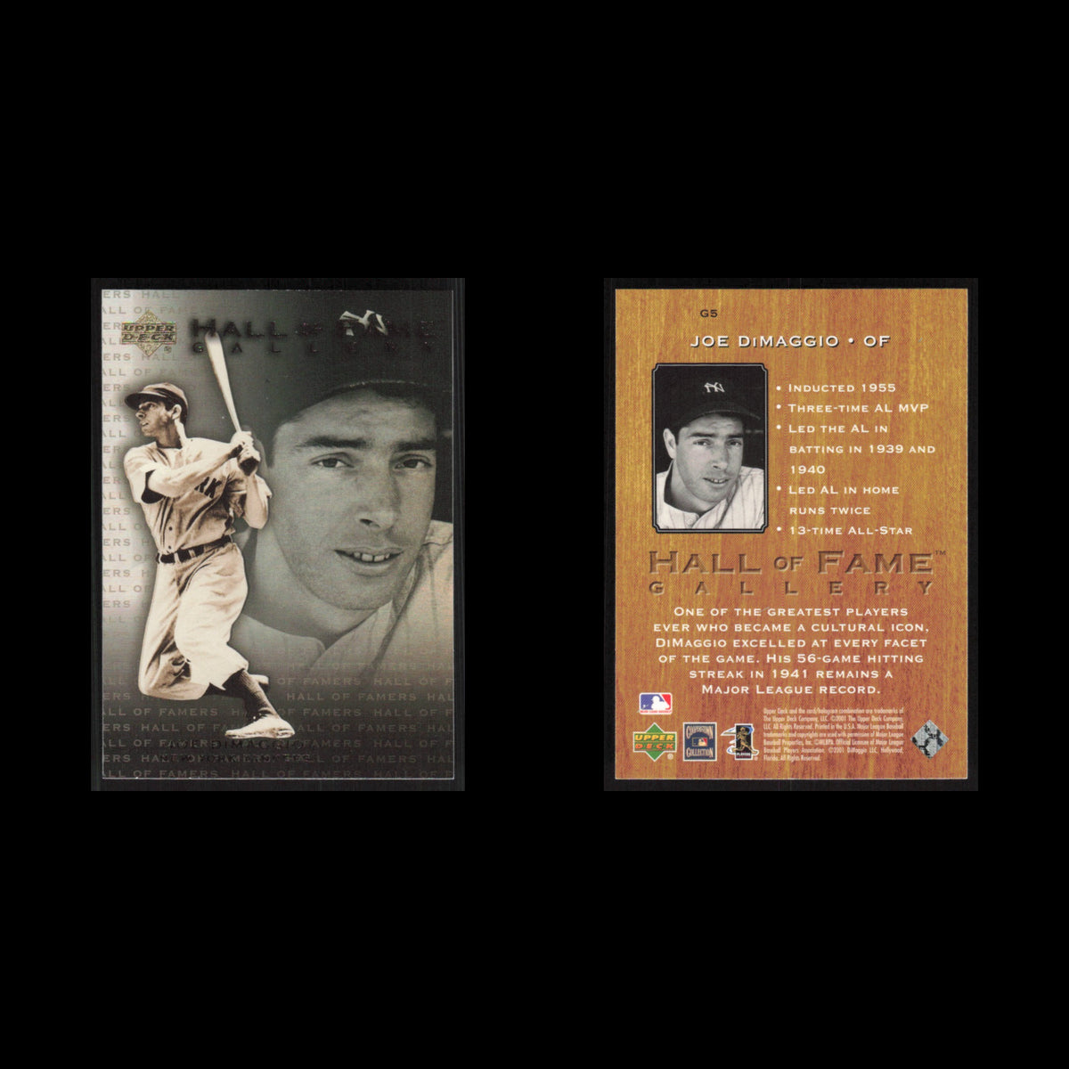 Joe DiMaggio #G5 2001 Upper Deck Hall of Famers Gallery Toronto Blue Jays Card