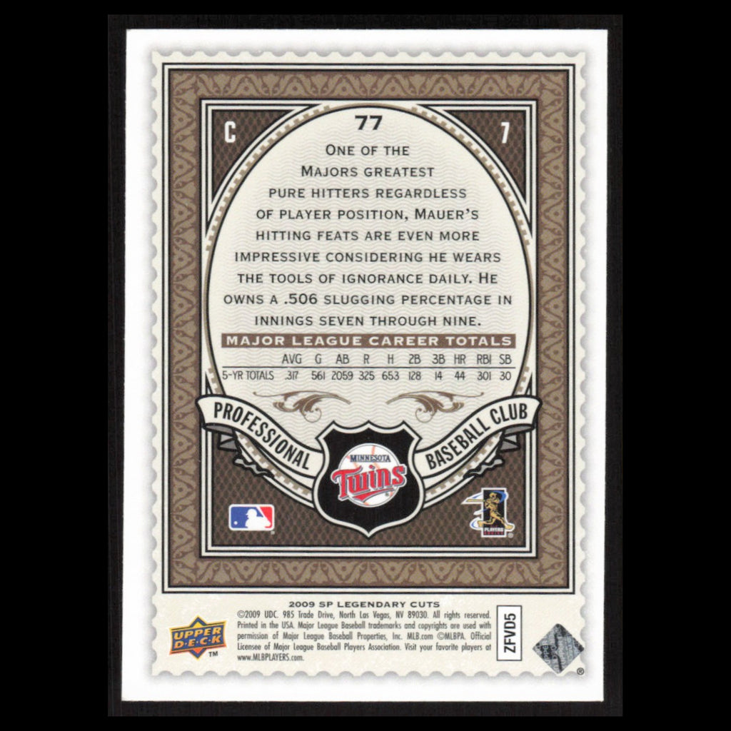 Joe Mauer #7 2009 Upper Deck Legendary Minnesota Twins Baseball Card MLB NM