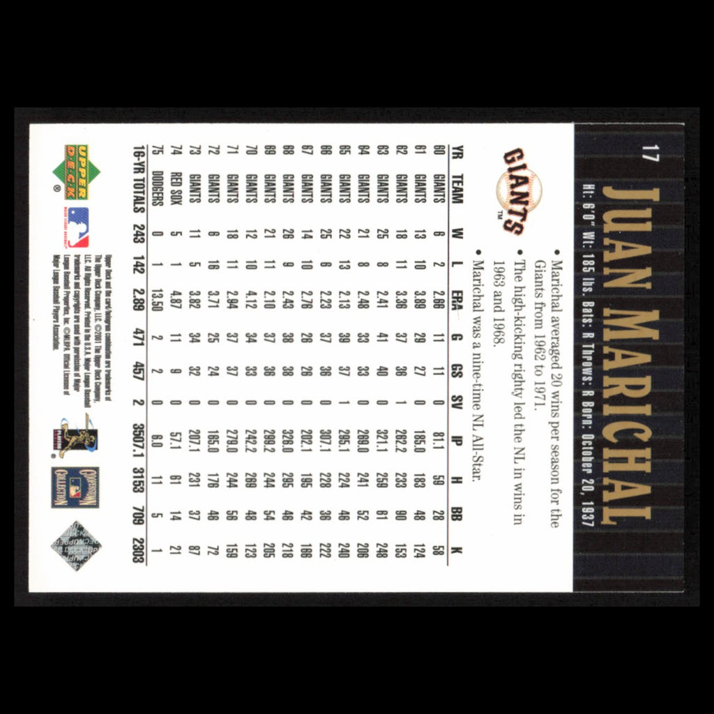 Juan Marichal #17 2001 Upper Deck Hall of Famers San Francisco Giants Baseball