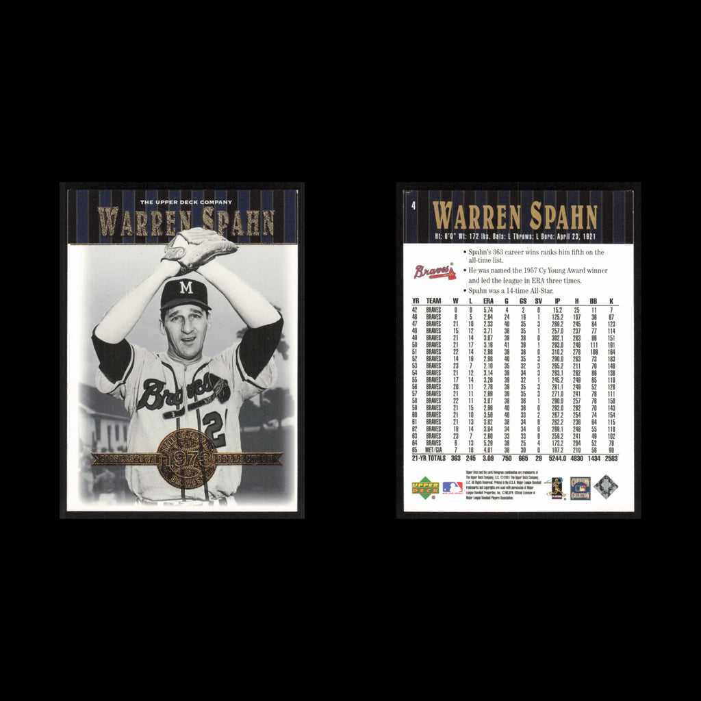 Warren Spahn #4 2001 Upper Deck Hall of Famers Milwaukee Braves Baseball Card NM