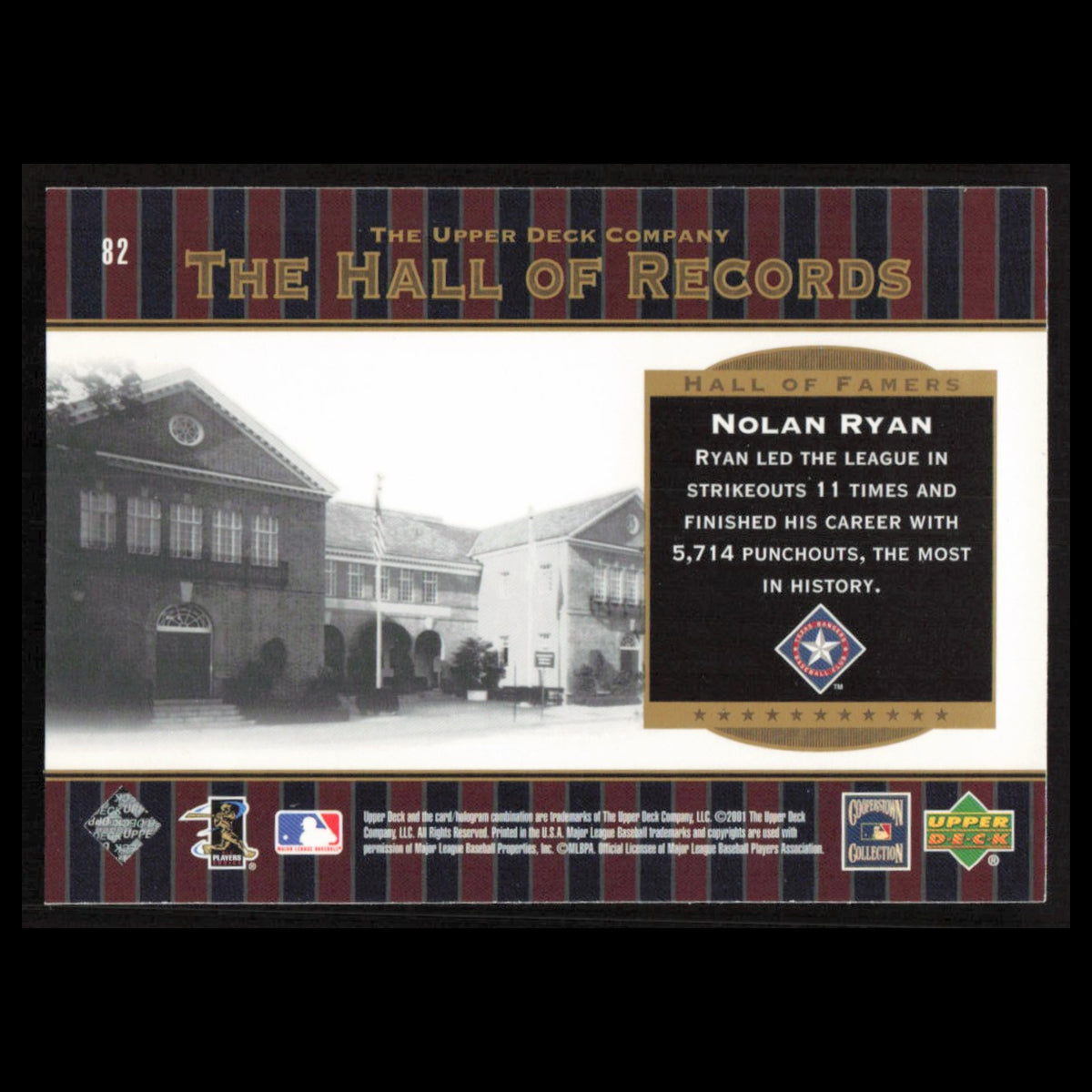 Nolan Ryan #82 2001 Upper Deck Hall of Famers Texas Rangers Baseball Card MLB NM
