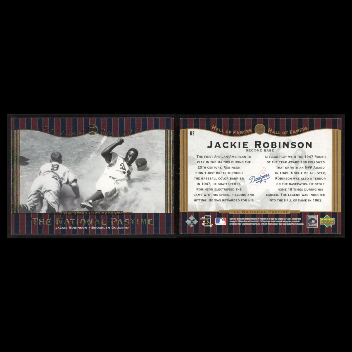 Jackie Robinson #62 2001 Upper Deck Hall of Famers Brooklyn Dodgers Baseball MLB