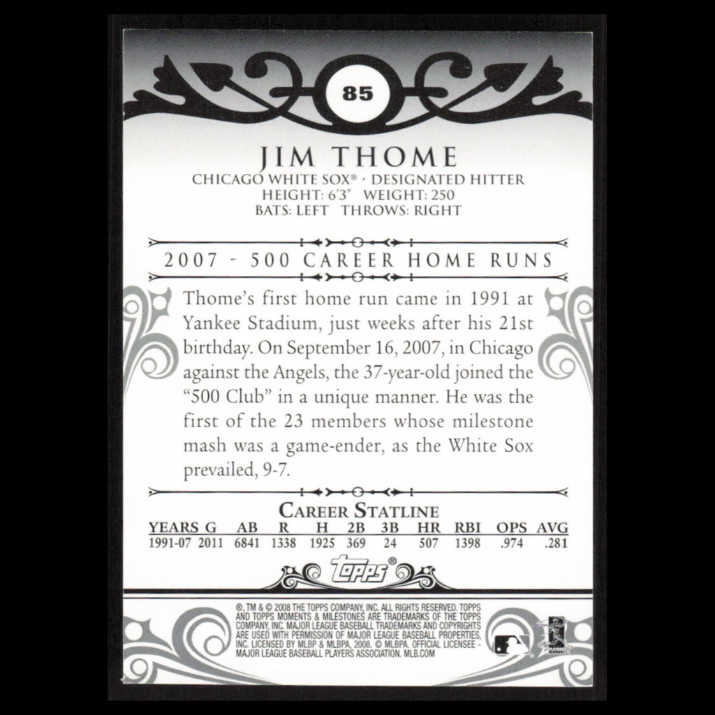 Jim Thome /150 #85 2008 Topps Moments - Milestones Chicago White Sox Baseball NM
