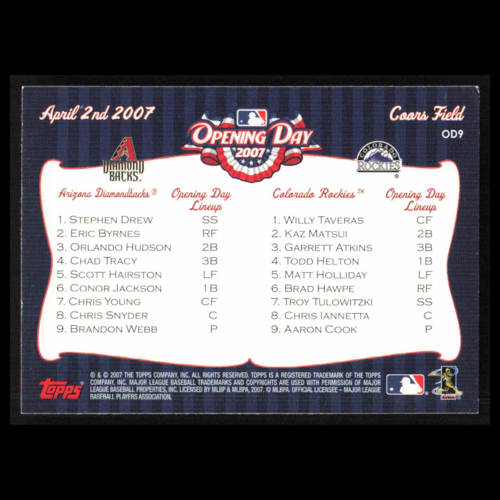 Arizona Diamondbacks/Colorado Rockies #OD9 2007 Topps Opening Day Baseball Card