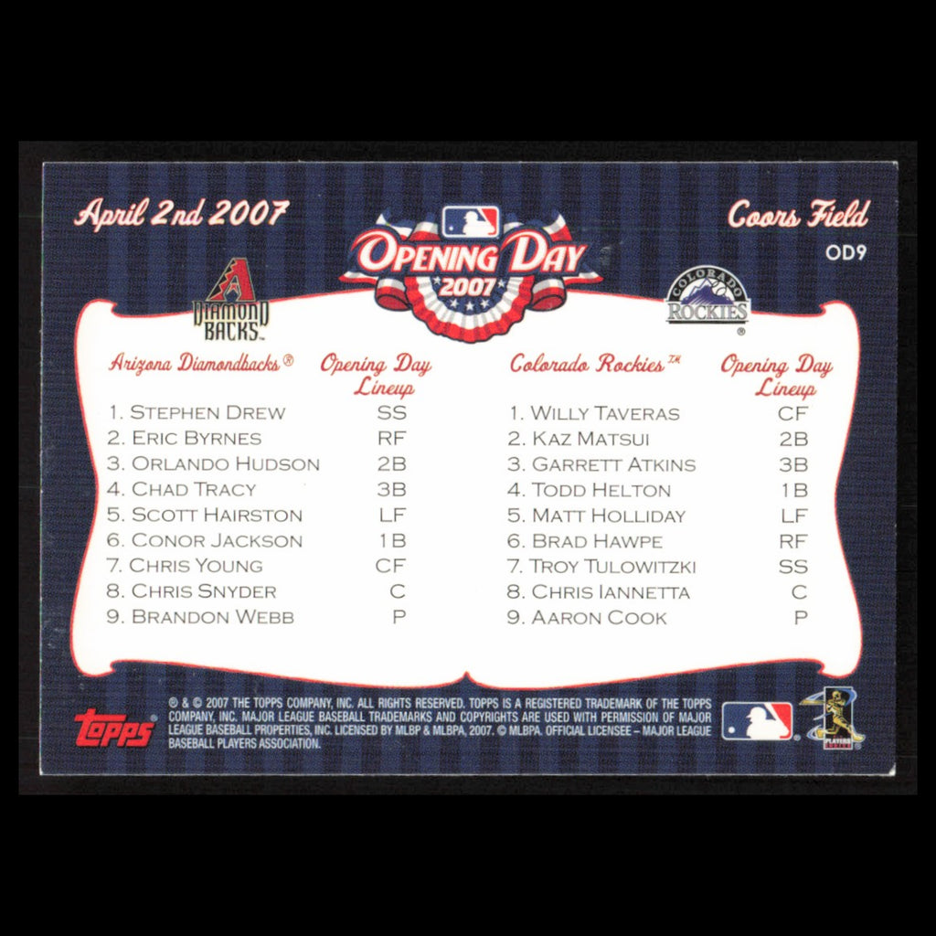 Coors Field #OD9 2007 Topps Opening Day Diamondbacks v Rockies Baseball Card MLB