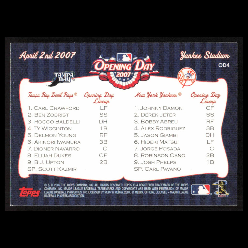 Yankee Stadium #OD4 2007 Topps Opening Day Tampa Bay Devil Rays/New York Yankees