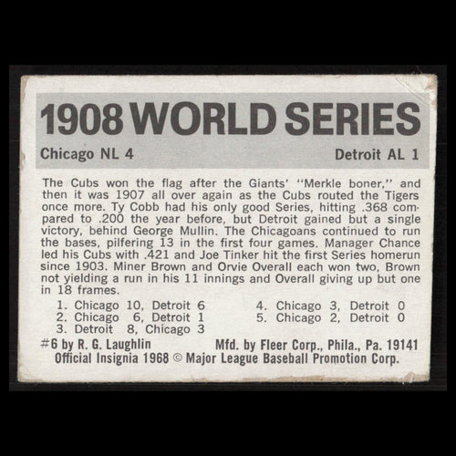 1908 Chicago Cubs v Detroit Tigers #6 1971 Fleer Laughlin World Series Baseball