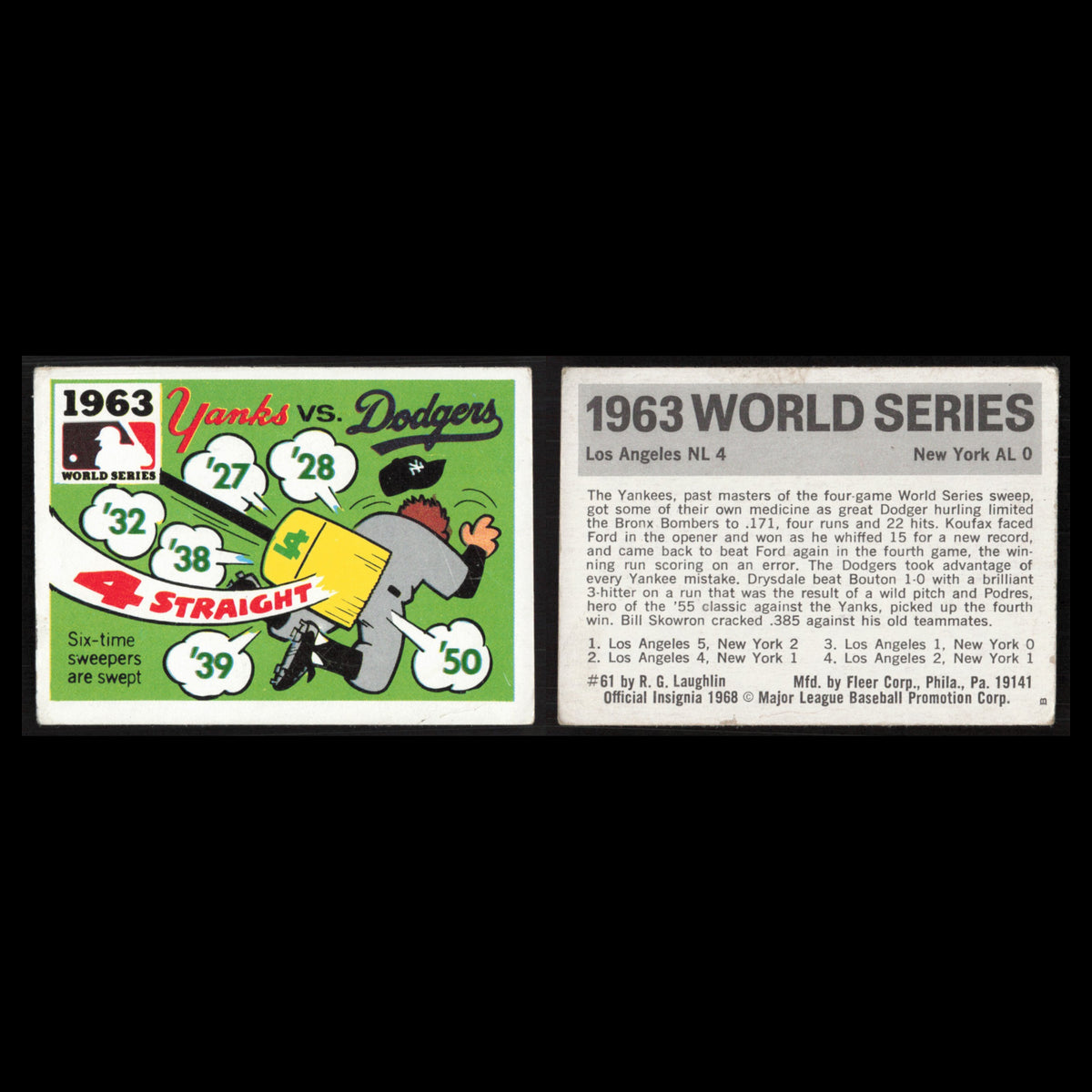 1963 NY Yankkes v LA Dodgers #61 1971 Fleer Laughlin World Series Baseball Card