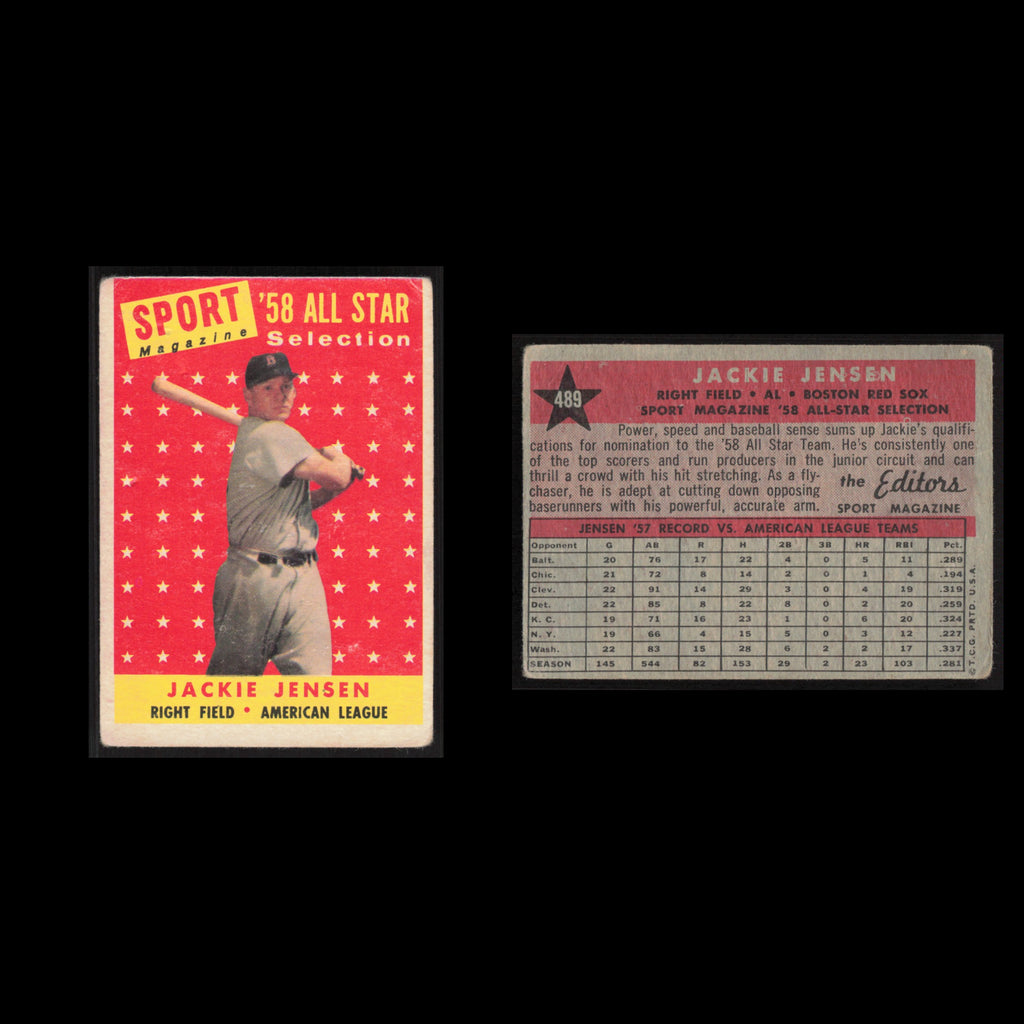 Jackie Jensen #489 1958 Topps Boston Red Sox Baseball Card MLB NM