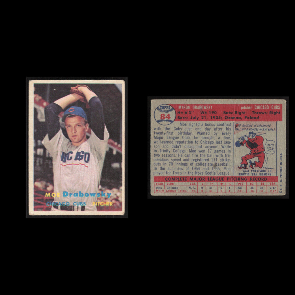 Moe Drabowsky Rookie #84 1957 Topps Chicago Cubs Baseball Card MLB VG