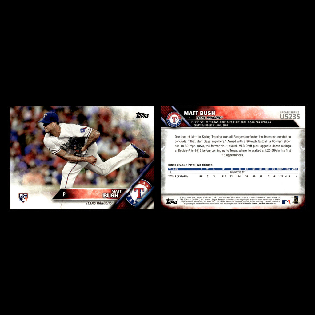 Matt Bush Rookie #US235 2016 Topps Update Texas Rangers Baseball Card MLB NM