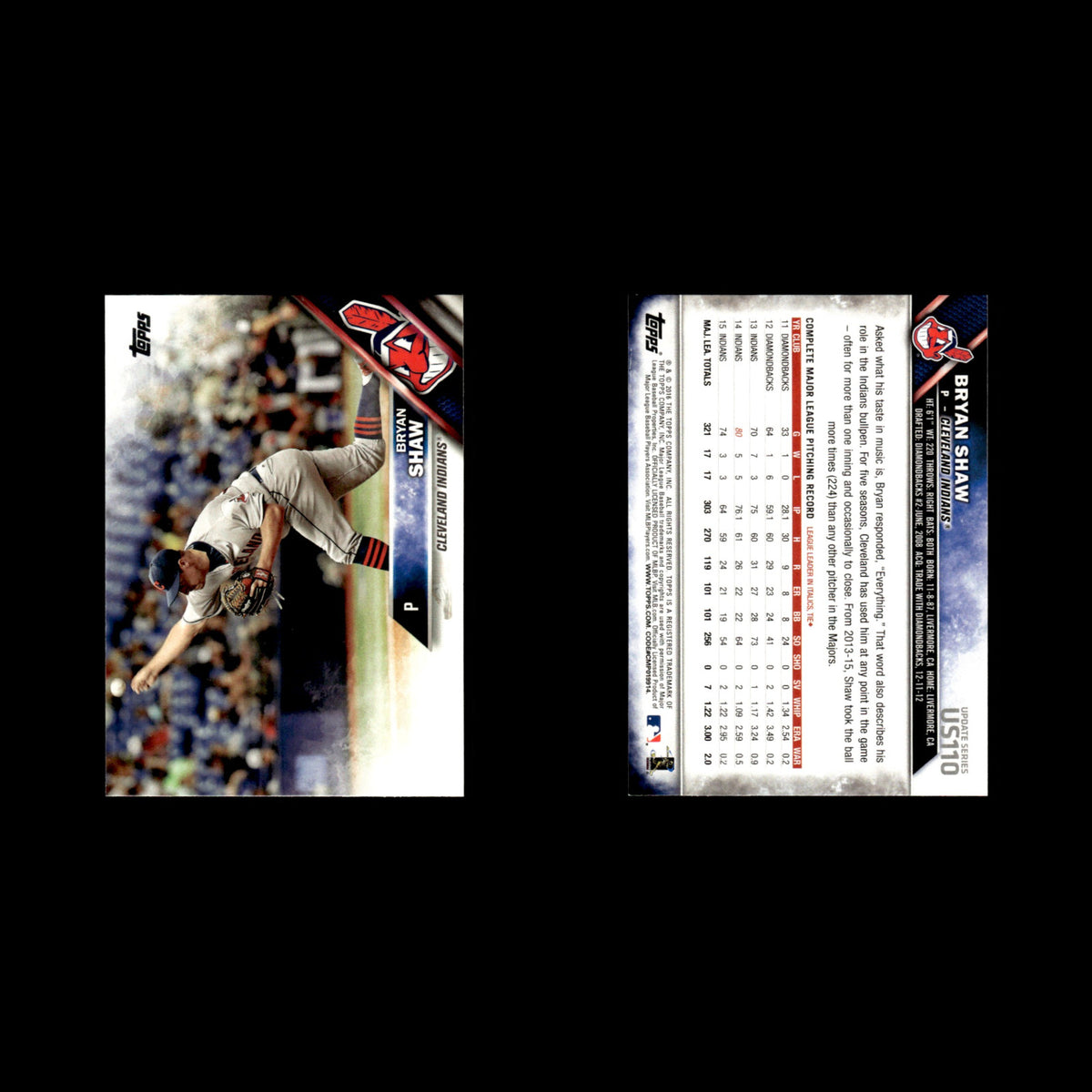 Bryan Shaw #US110 2016 Topps Update Cleveland Indians Baseball Card MLB NM