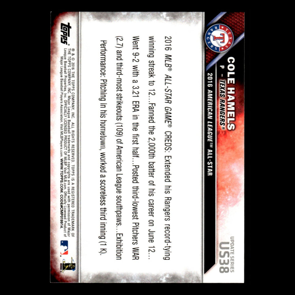 Cole Hamels #US38 2016 Topps Update Texas Rangers Baseball Card MLB NM