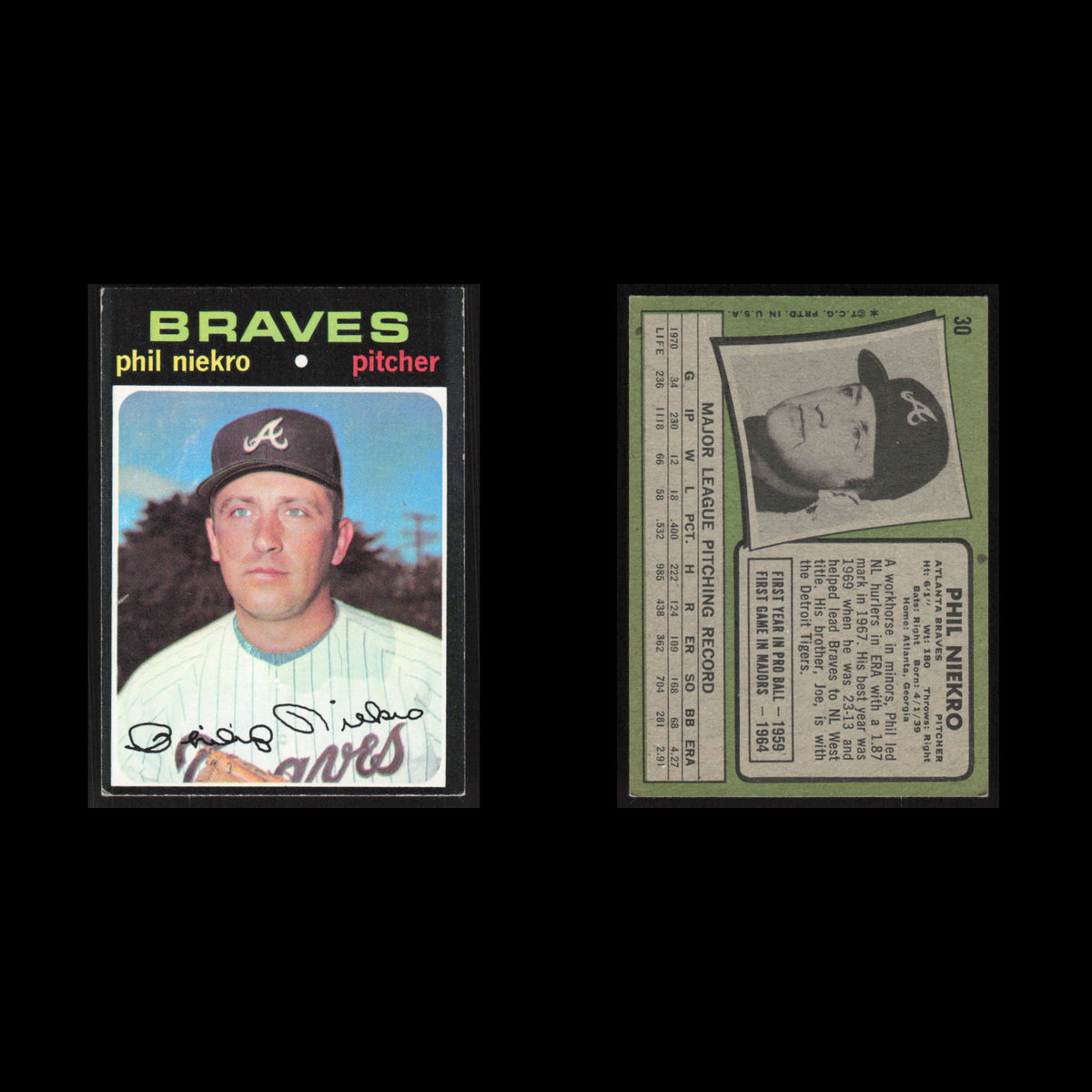 Phil Niekro #30 1971 Topps Atlanta Braves Baseball Card MLB NM