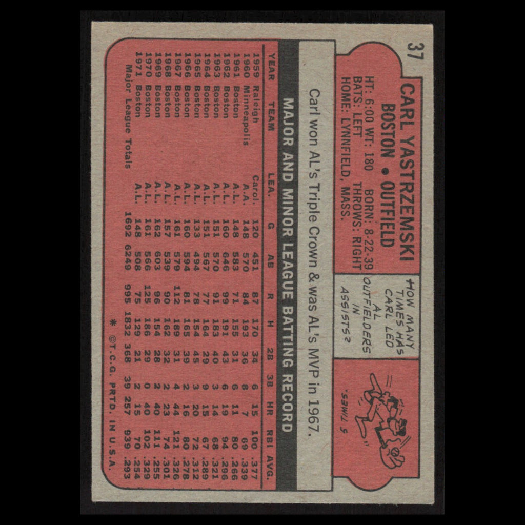 Carl Yastrzemski #37 1972 Topps Boston Red Sox Baseball Card MLB NM
