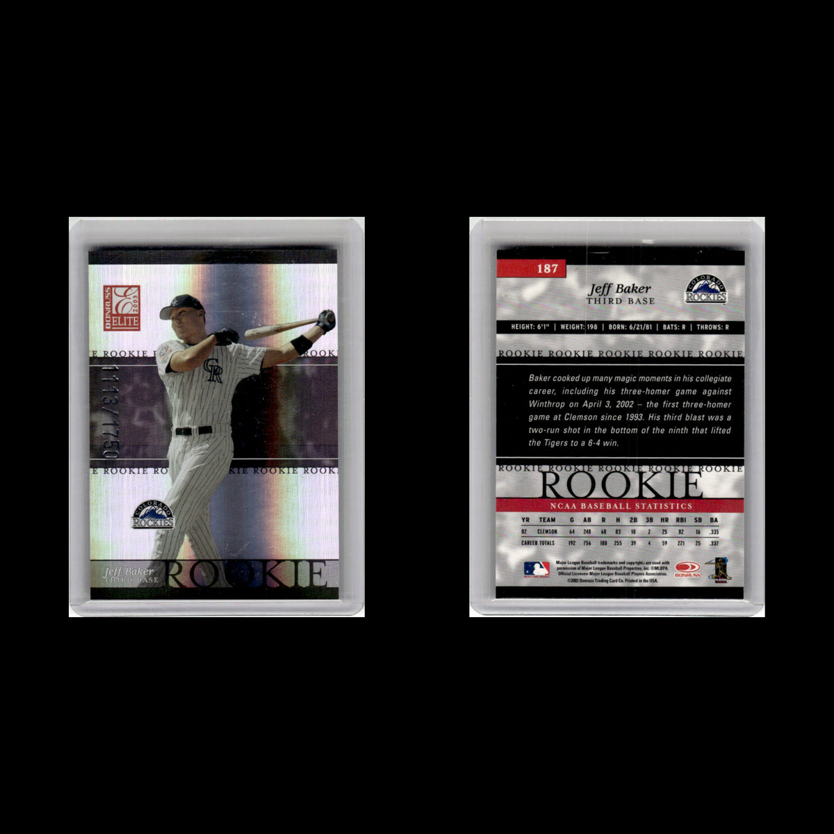 Jeff Baker Rookie /1750 #187 2003 Donruss Elite Colorado Rockies Baseball Card