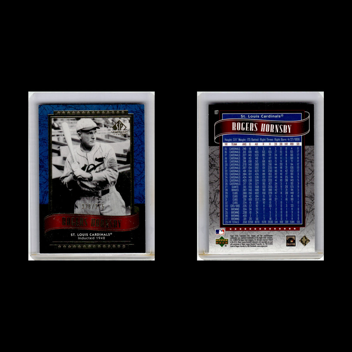Rogers Hornsby /275 #107 2003 Upper Deck SP Legendary Cuts St. Louis Cardinals