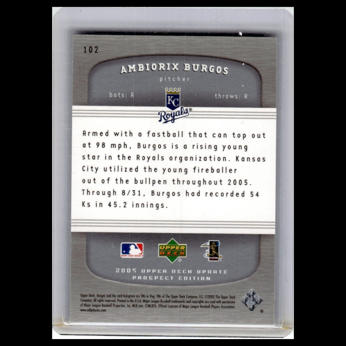 Ambiorix Burgos /450 #102 2005 Upper Deck Update Prospect Kansas City Royals MLB