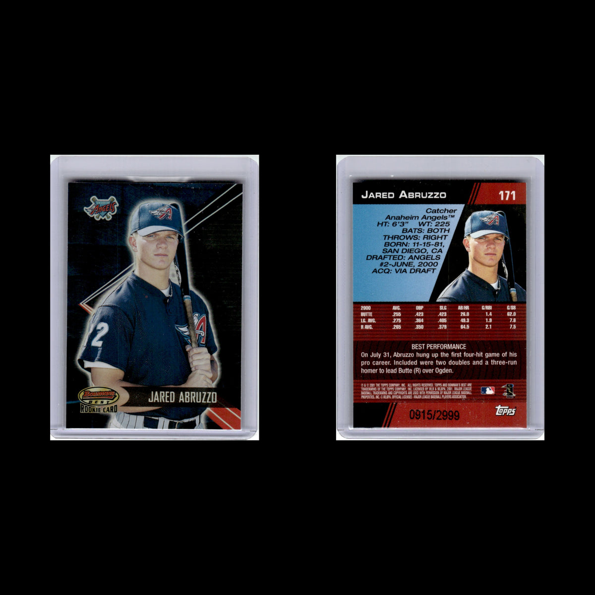 Jared Abruzzo Rookie /2999 #171 2001 Bowmans Best Anaheim Angels Baseball Card