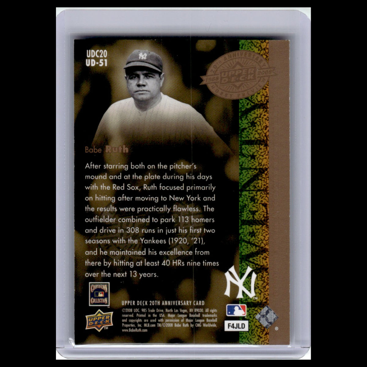 Babe Ruth #UDC20/UD-51 2008 Upper Deck New York Yankees Baseball Card MLB NM