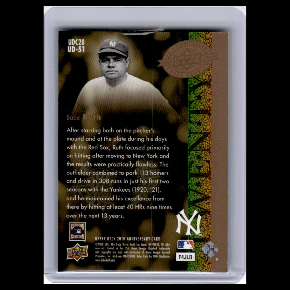 Babe Ruth #UDC20/UD-51 2008 Upper Deck New York Yankees Baseball Card MLB NM