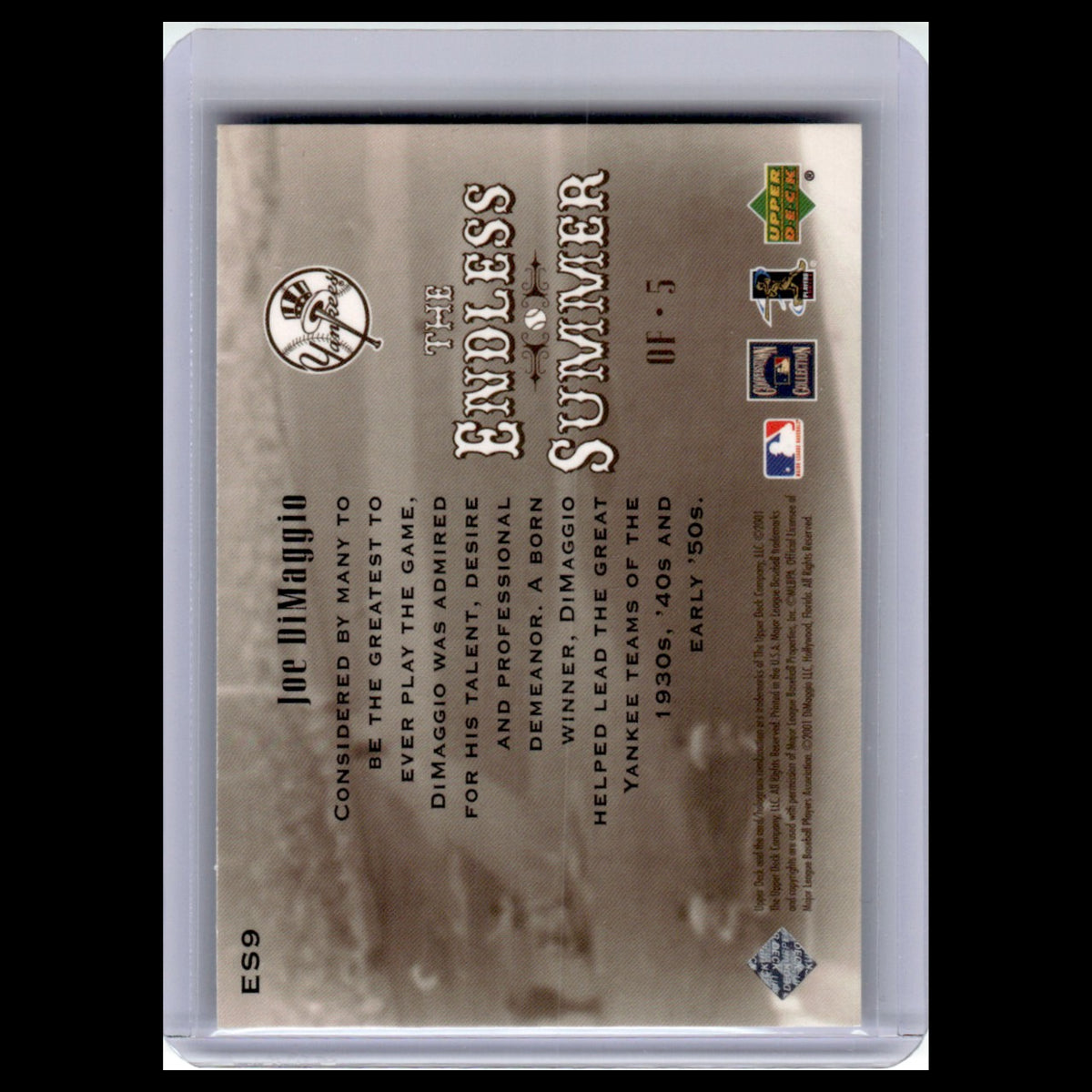 Joe DiMaggio #ES9 2001 Upper Deck Hall of Famers Endless Summer New York Yankees
