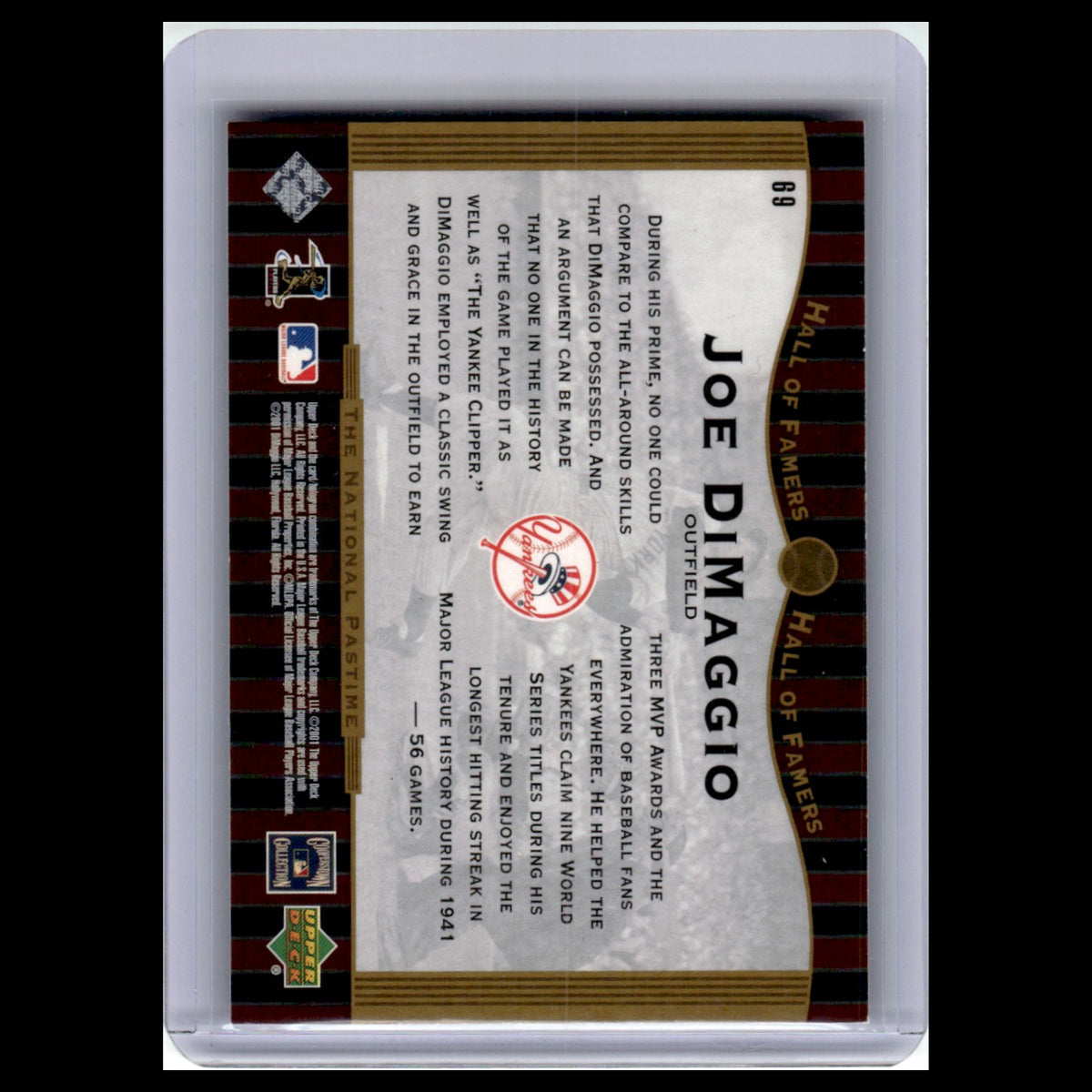 Joe DiMaggio #69 2001 Upper Deck Hall of Famers New York Yankees Baseball Card