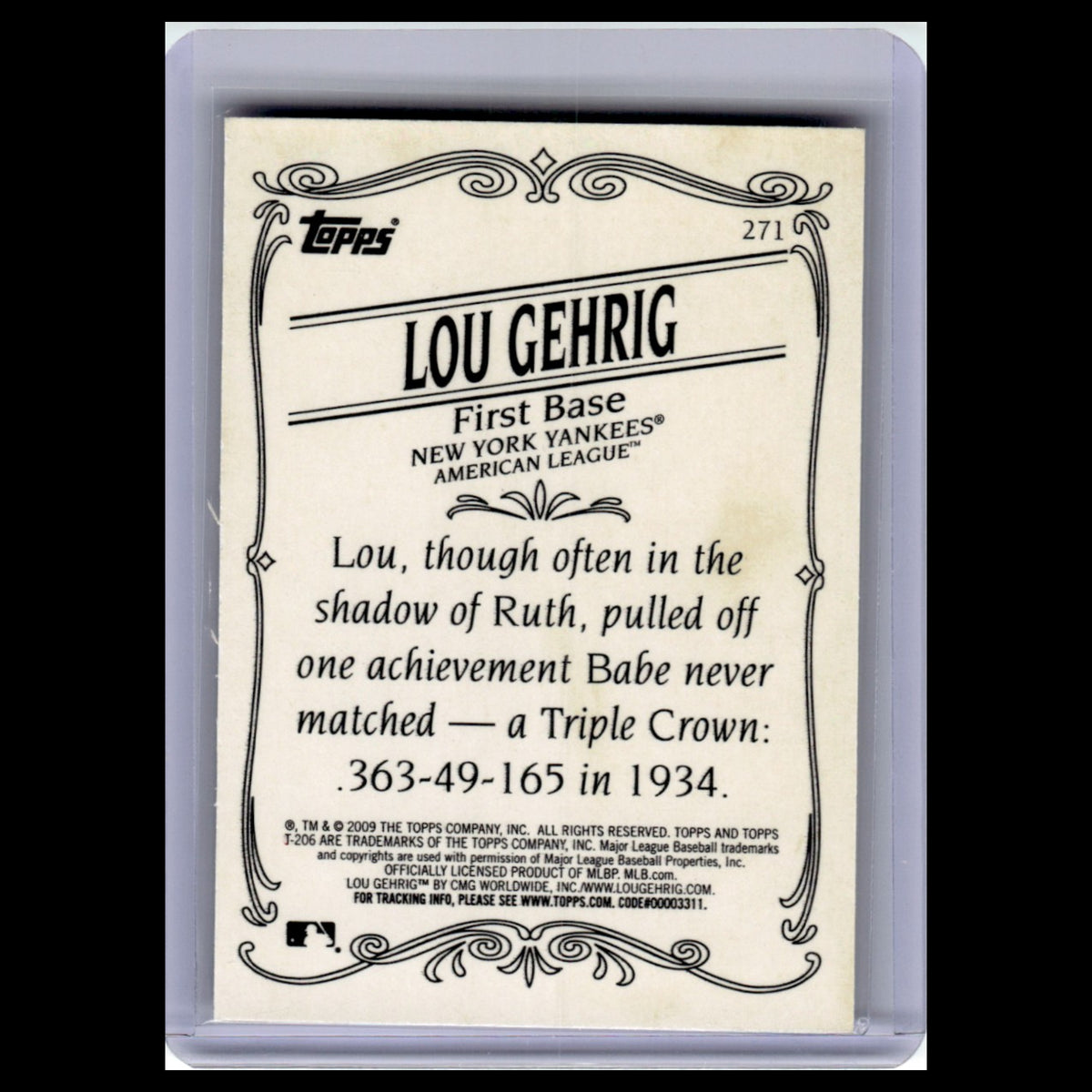 Lou Gehrig #271 2009 Topps 206 New York Yankees Baseball Card MLB NM