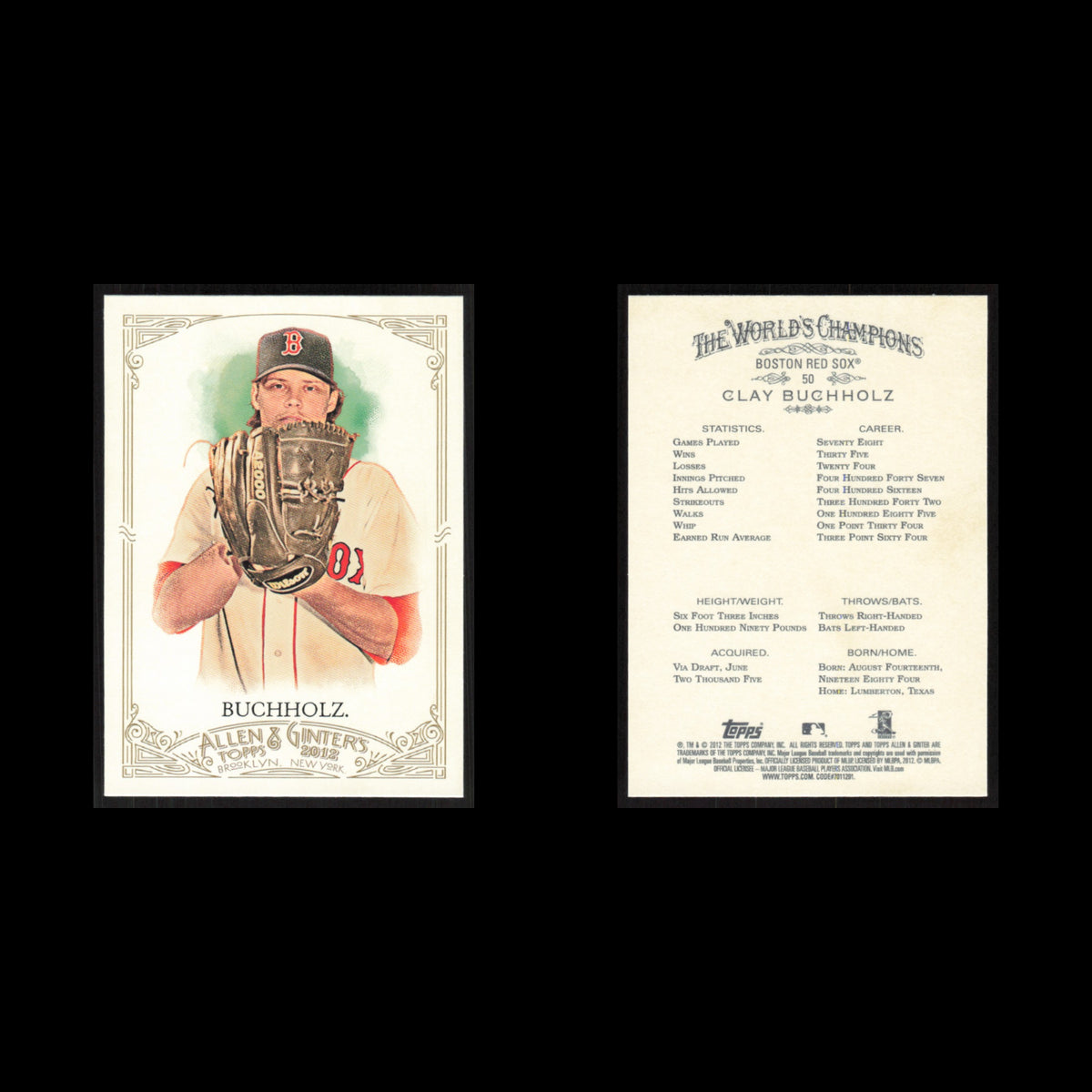Clay Buchholz #50 2012 Topps Allen - Ginter Boston Red Sox Baseball Card MLB NM
