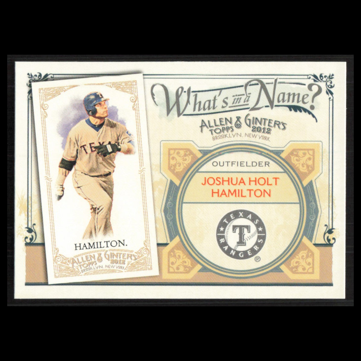 Josh Hamilton #WIN51 2012 Topps Allen - Ginter Whats in a Name Texas Rangers MLB