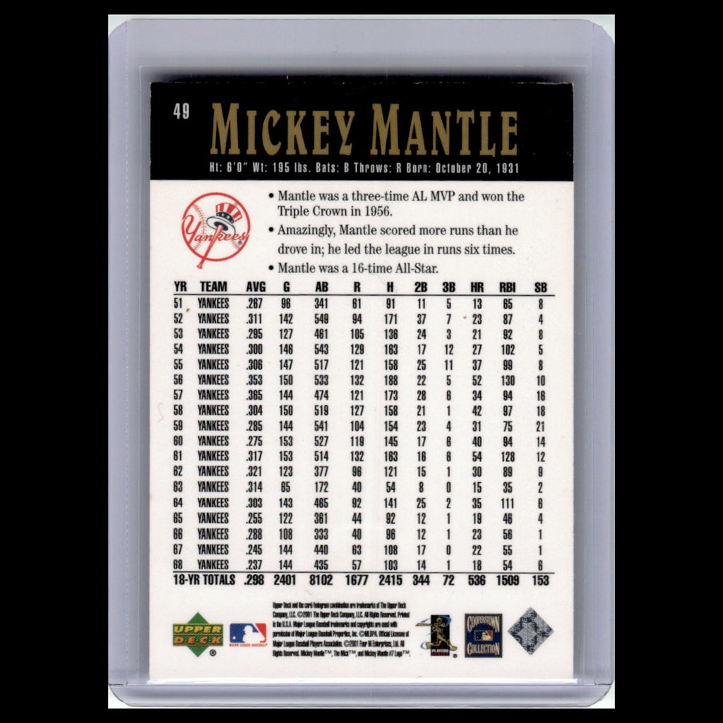 Mickey Mantle #49 2001 Upper Deck Cooperstown Collection New York Yankees Card