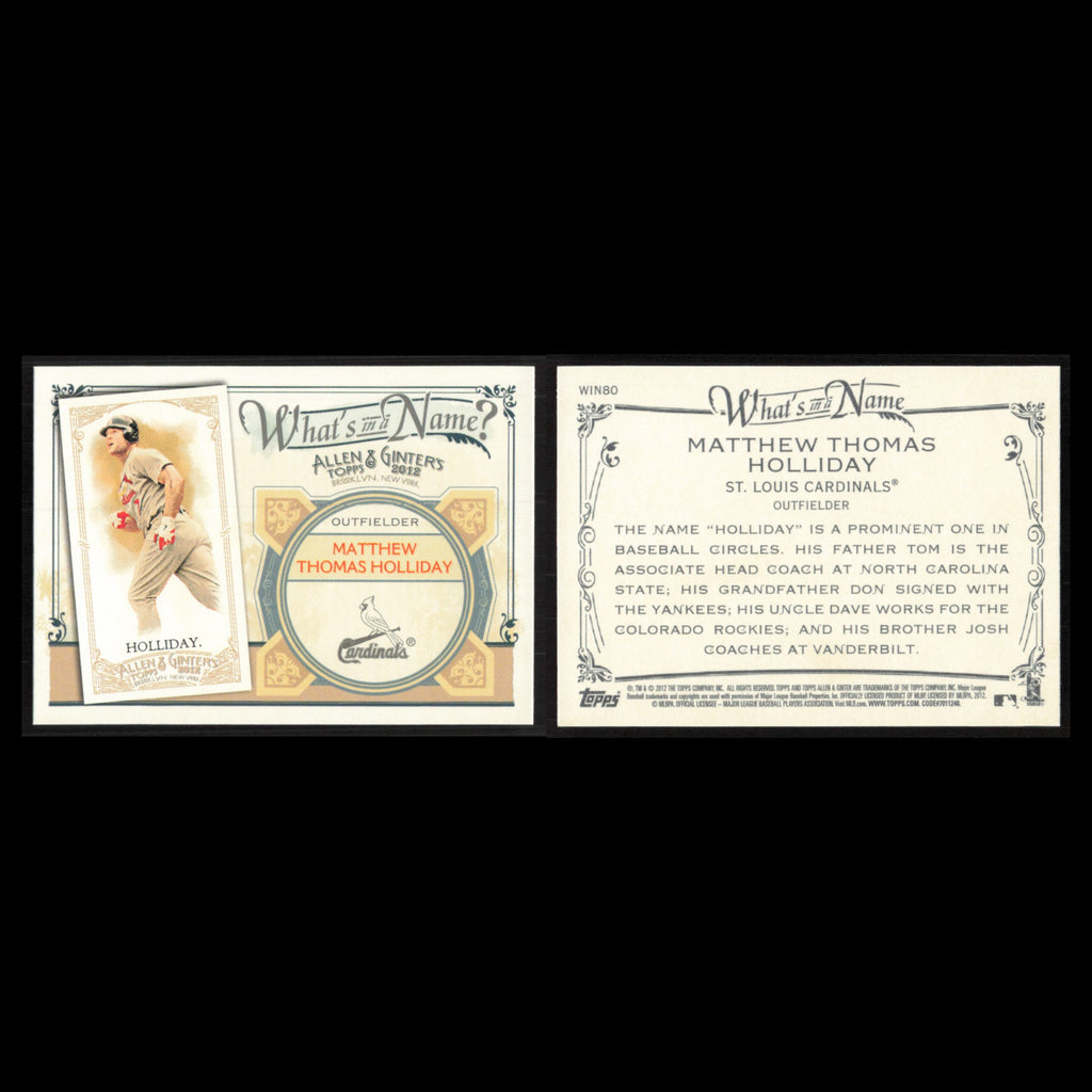 Matt Holliday #WIN80 2012 Topps Allen - Ginter Whats in a Name Cardinals Card NM