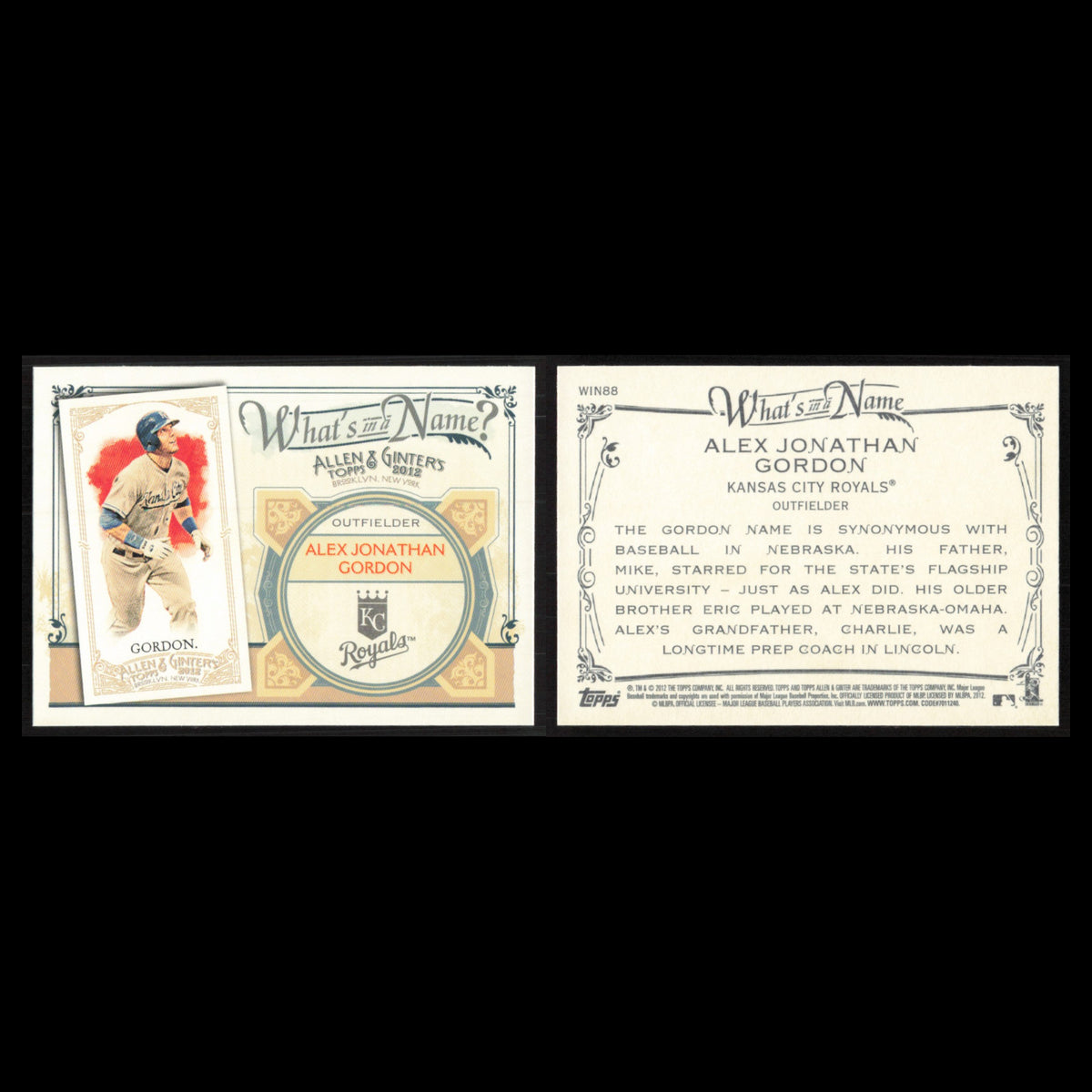 Alex Gordon #WIN88 2012 Topps Allen - Ginter Whats in a Name Kansas City Royals