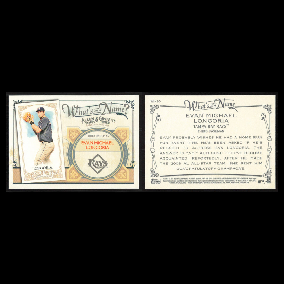 Evan Longoria #WIN90 2012 Topps Allen - Ginter Whats in a Name Tampa Bay Rays NM